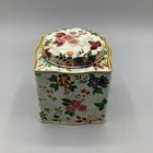 Nos Vintage Daher Square Metal Tea Tin Round Lid Floral Pattern Made In England
