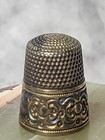 Antique Sterling Silver   14k Gold  Thimble W  Engraved Border Band  Estate Htf