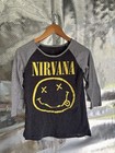 Nirvana Smiley Face Raglan 3 4 Sleeve Shirt Gray black Size M Rock   Pop