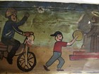 Vtg 1990 Hp Mexican Tin Retablo San Francis Save Boy  Avoiding A Street Accident