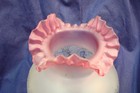 Vtg Frosted Satin Etched W  Cranberry Ruffle Top Oil Lamp Shade With 4  Fitter