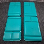 Vintage Tupperware Divided Dinner Trays Set Of 4 Teal Aqua Green Picnic Camping