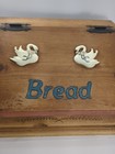 Vtg Solid Wood Bread Box Wooden Farmhouse W  Swans Hand Carved 16    X 11    X 10 
