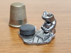 Metzke Frog Lily Pad Pewter Magnetic 1978 Thimble Paperclip Needle Holder