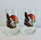 Vintage Merry Mushroom Glasses  1970 s Retro Hippie Decor  Set Of 2  Cottagecore