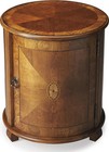 Drum Table Classic Distressed Olive Ash Burl Antique Brass Maple Rubberwood