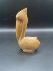 Vintage Small Light Wood Carved Wooden Pelican Bird Sculpture Figurine