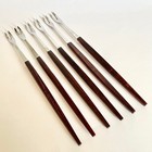 6 Vtg Mid Century Modern Teak Wood Stainless Steel Fondue Forks In Box Long 12 
