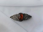 Art Deco Amber Sterling Silver Ornate Brooch Pin 