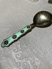 Jacob Tostrup 925s Sterling Light Green Enamel Tea Caddy Spoon Scalloped Handle
