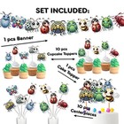 Bug Party Decor Set Insect Banners Cake Toppers Cupcake Picks For Nature Themed