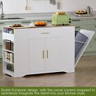 46 Inch Large Rolling Kitchen Island With Trash Can Storage Cabinet Island Table
