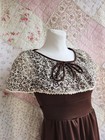 Women Lady Vintage Dress Beige Lace S