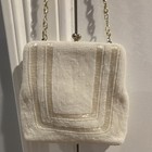 Walborg White Beaded Satin Clutch Bag W  Chain Strap Clasp  Made In Japan