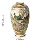 Antique Satsuma Shimazu Clan Mark Vase Hand Paint Peacock Floral Gold Leaf