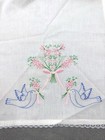 Vintage Hand Embroidered Table Runners Lot Of 4 Floral Birds Girl Lace Trim
