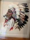 Vintage Crewel Embroidered Native American Chief And Girl Textile Art  Stunning 