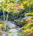 Vintage Burlington Sheet Set Twin Flat   2 Pillowcases Birch Trees Mod Landscape