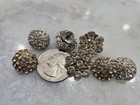 Vintage Rhinestone Buttons  Floral Round  Silver Tone  Metal   Lot Of 7   200