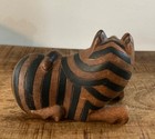 Vintage Wooden Striped Cat Statue With Hidden Compartment Brown Black Stripes