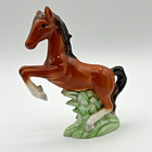 Vintage Porcelain Rearing Horse Figurine 5  Tall Brown Black Horse