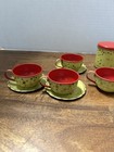 Vintage Wolverine Tin Litho Children s Tea Set   Canister Set   Yellow red stars