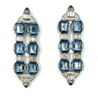 Rare Art Deco Topaz-blue Emerald Cut Rhinestone Dress Clips Pair 1930s