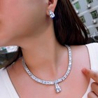Sparkly Square Zircon Crystal Necklace Earrings Silver Plated Bridal Jewelry Set