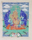 Antique Sino Tibetan Buddhist Thangka Painted Panel Scroll Remounted 23 5  29 5 