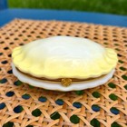 Antique Yellow Porcelain Sea Shell Vanity Jar Trinket Jewelry Box Dresser Box