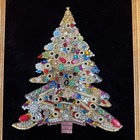 Mid Century Costume Jewelry Art Folk Art Christmas Tree Framed Large 18   x22   vtg