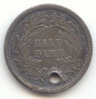 1868 Seated Liberty Half Dime  Xf Or Better Details  Hole