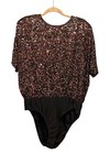 Vtg Oleg Cassini Holidays Sequins Bodysuit Sz Xl Brown Purple Short Sleeve Shirt