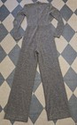 Carbon38 Metallic Lurex Jumpsuit Xs Deep V Long Sleeve Wide Leg