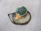 Ooak Vintage Clay  Enameled  Beautiful Green Mallard Duck Button   1-5 8th In