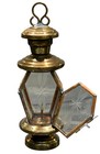 Vintage Miniature Brass Lantern Ornament Etched Glass Starburst Opening Door