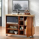 Rolling Microwave Storage Cart Utility Cabinet Coffee Station Kitchen Walnut New