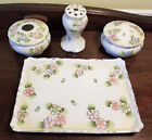 6pc Vintage Japan Porcelain Dresser vanity Set Tray pin Holder hair Receiver jar