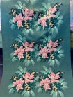 Hollywood Regency Palms 1940   s Pink Floral On Jadeite Barkcloth Vintage Fabric