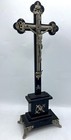 Antique French Napoleon Iii Crucifix 19th Century Black Wood Metal