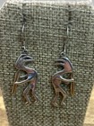 Vintage Native American Kokopelli Two Tone Sterling Silver Dangle Earrings 1 75   