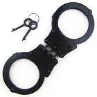New Black Steel Hinged Double Lock Security Hand Cuffs W  Keys Heavy Duty