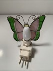 Vintage Stained Glass Butterfly Night Light Wall Plug In Lamp Amber Pink Green