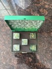 Green Gem Stone Dice 1-5 Set Of 5 New In Box  Rare Gold Print Numbers With Case