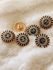 Stamped Lot Of 6 Designer Black Gold Button Metal 15mm