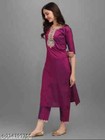 Women s Ethnic Silk Kurta Set     Embroidered Neck   Sleeve Design     Party Wear