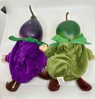 2 Vintage Fruit Baby Plush Bean Bag Doll- Small World- Green Pepper   Eggplant