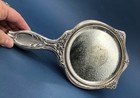 Antique Art Nouveau Sterling Silver Hand Mirror W  Floral Repouss     b