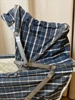 Vintage Baby Doll Stroller Metal Frame Vinyl Body Canopy Blue White 1950s