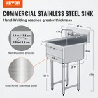 Vevor Commercial Utility   Prep Sink 1 Compartment Stainless Steel Backsplash